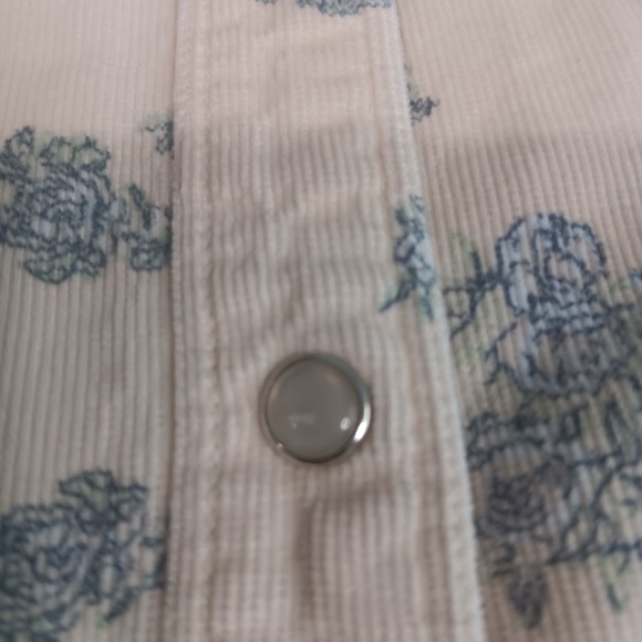 90s Wranglers Blue Cream Floral Cottagecore Corduroy  Pearl Snap Button Shirt 3X - Picture 6 of 11